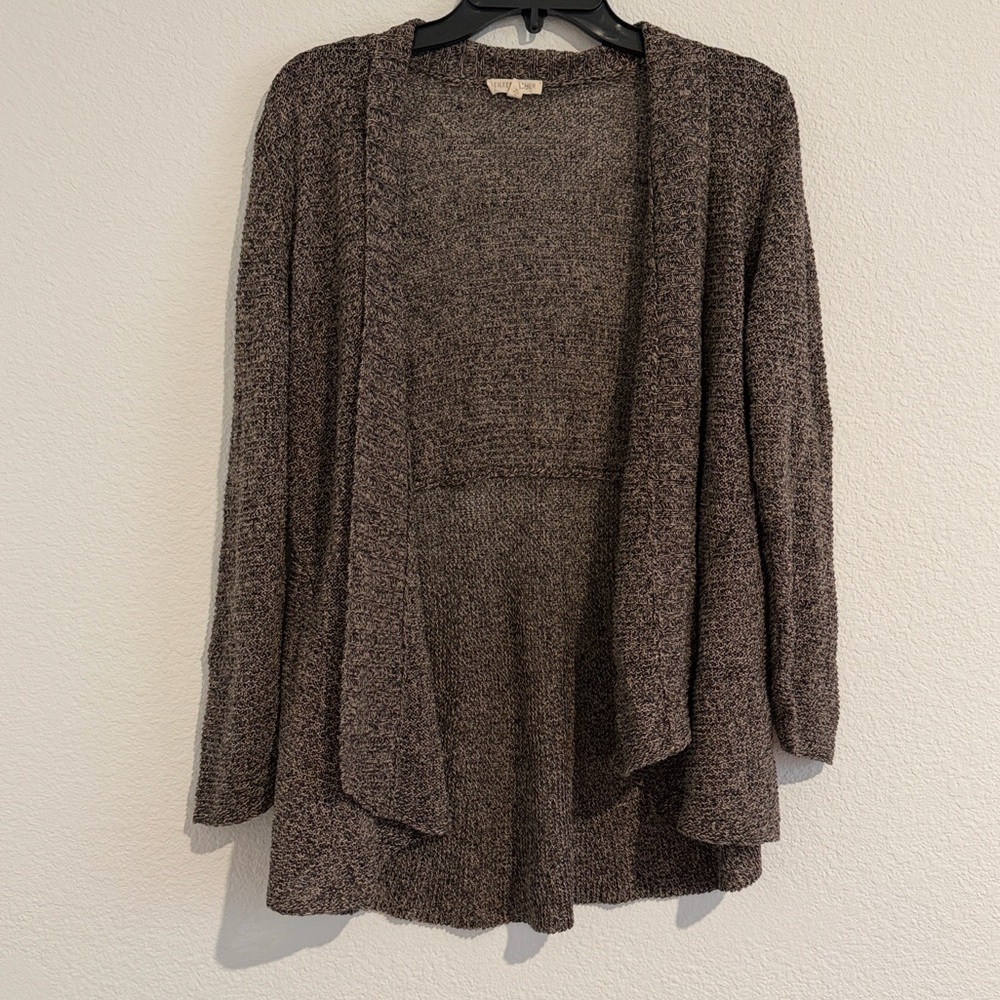 Eileen Fisher Marled Brown Open-Front 100% Linen light weight Cardigan PMedium